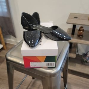KATY PERRY Glitter Patent Black Flats 7m